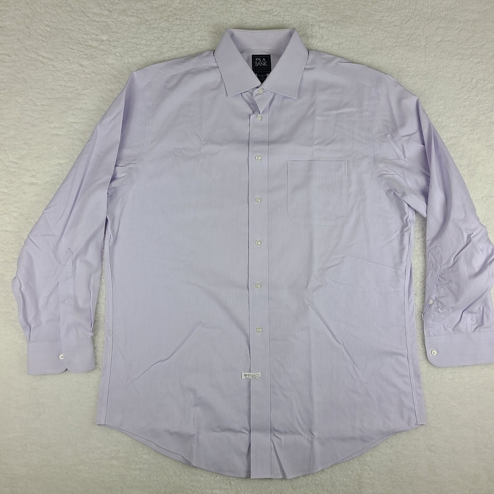 Jos A Bank Traveler Shirt Mens 17 34 Purple Striped Tailored Fit Button Up *